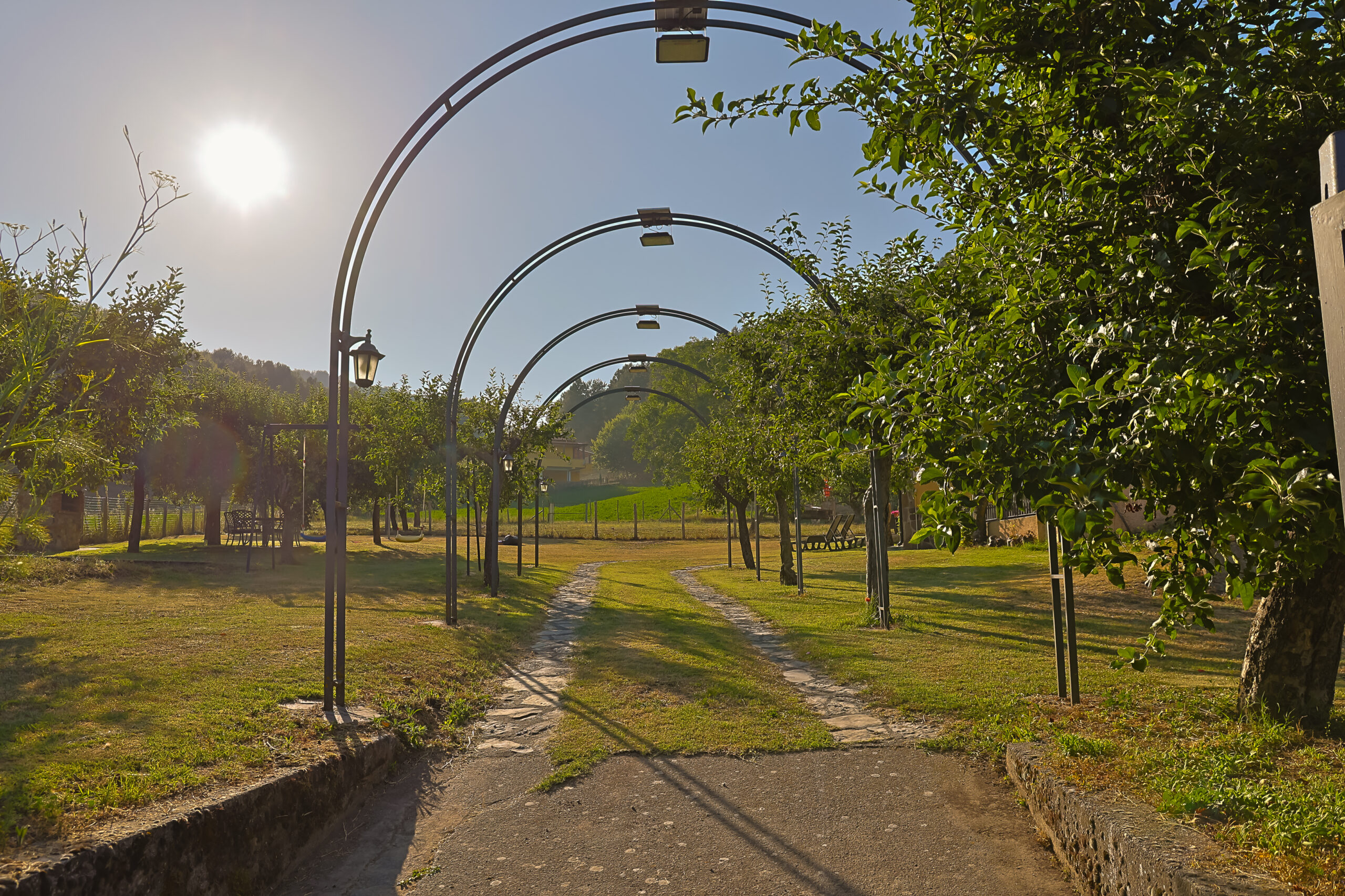 Viale del giardino con archi in ferro